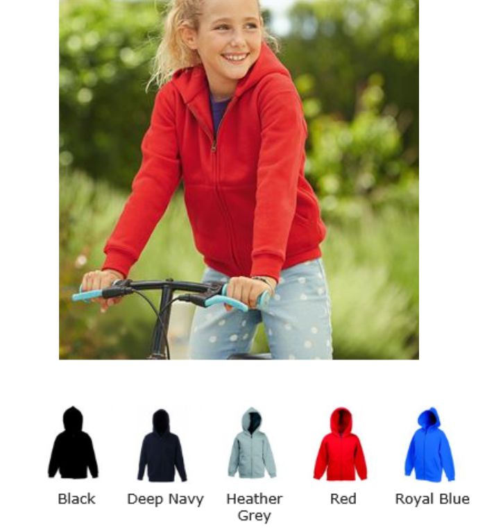 Fruit of the Loom SS107B Kid's Premium Hooded Sweat Jacket - Click Image to Close